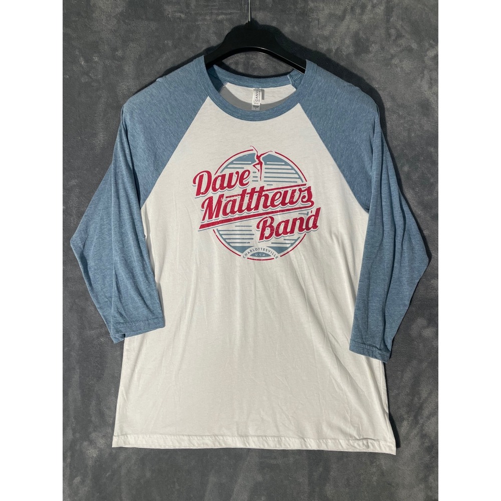 Dave Matthews Band DMB Charlottesville Raglan 3/4 Sleeve Shirt Blue White Large